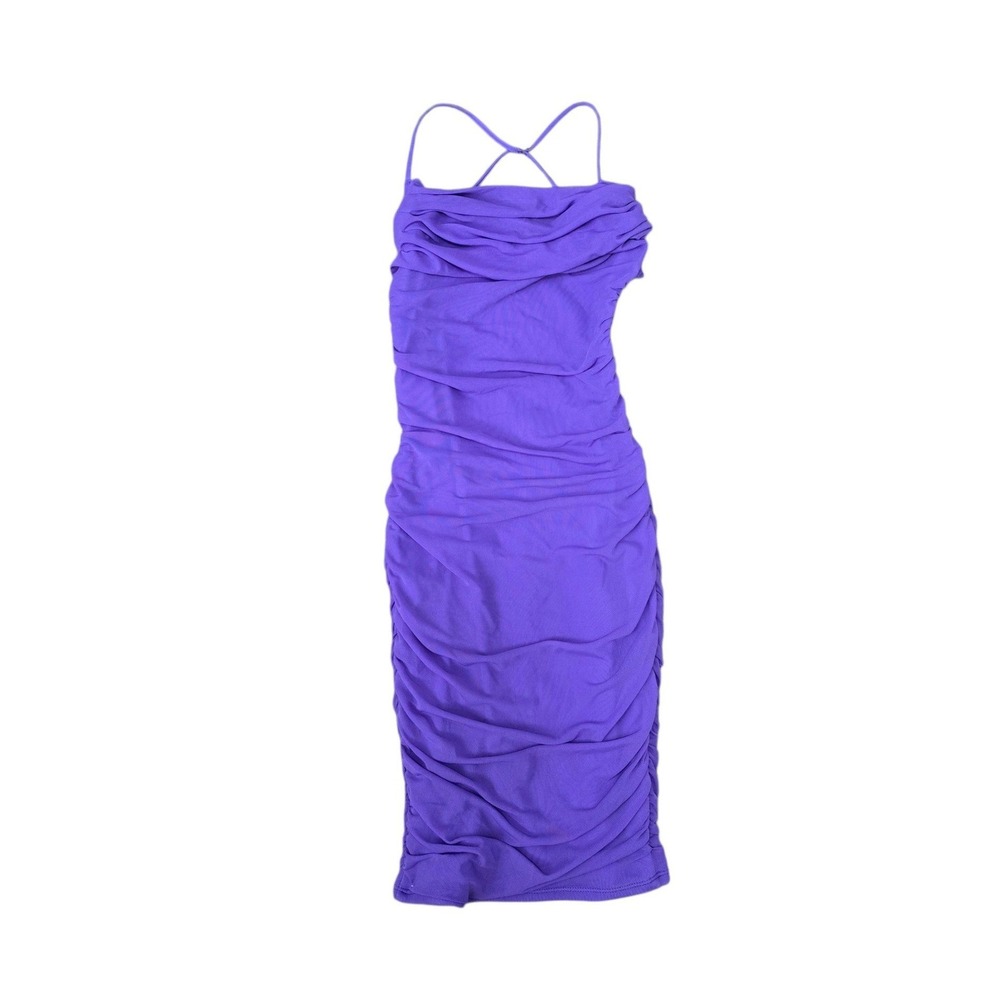 Oh Polly Purple Ruched Cowl Neck Bodycon Mini Dress Size US 0 UK 4